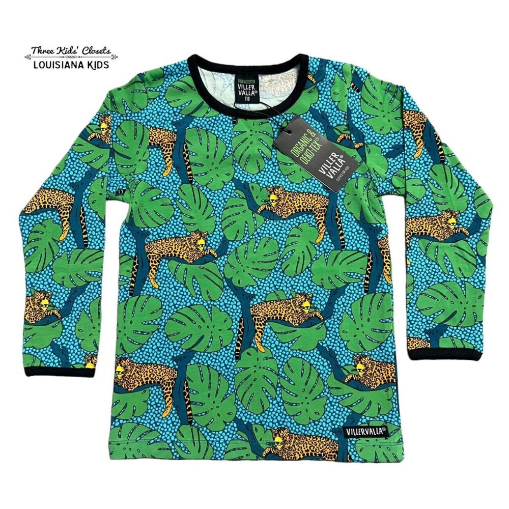 NEW Villervalla Sz 110 (5Y) Organic Leopard Jungle Shirt